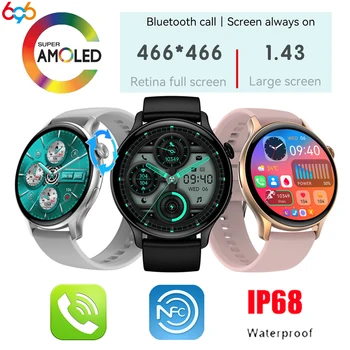 1.43 palcový Smartwatch NFC AMOLED Displej Modrý Zub Hovor Smart Hodinky Muži Ženy Hudby AI Hlas Vlastné Dial Športové Fitness Tracker