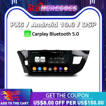 Carplay 10.1 palcový PX6 DSP Android 10 64GB Auto DVD Prehrávač, Wifi, BT 5.0 RDS Rádio GPS Mapa autoradio Pre Toyota LEVIN 2013 2014 2015