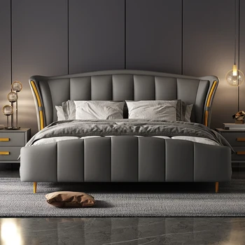 Post moderné luxusné kožené postele luxusná spálňa jednoduchá manželská posteľ 1.8 m talianska luxusná vila čisté červené svadobné posteľ