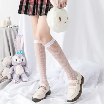1 Pár JK Lolita Sladké Dievčatá Dlhé Ponožky, Sieťované Pančuchy Ženy Japonský Štýl Duté Z Oka Koleno Ponožka Módne Pančuchy Biela