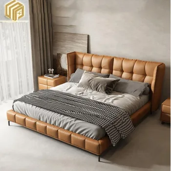 Spálňa kožené postele luxusné moderné jednoduchý domov master manželská posteľ prispôsobenie