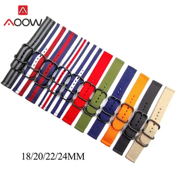 Zulu Nylon Watchband Popruh Čierny Krúžok Pracky 18 mm 20 mm 22 mm 24 mm Prekladané Nahradenie Sledovať Pásmo pre Samsung S3 Huawei GT