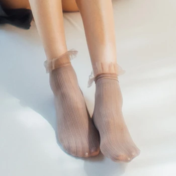 Velvet Žena Ponožky Ultra-tenké Transparentné Čipky Zdobené Prehrabať Ponožky Ženy Módne Letné Japane Harajuku Štýl Retro Dlhé Ponožky