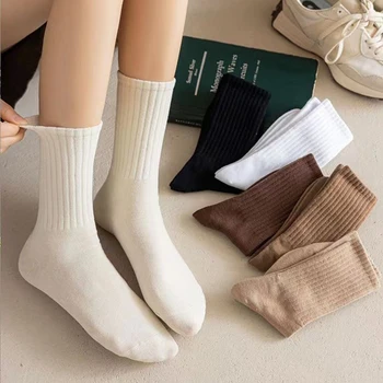 Retro Ženy Bavlna Voľné Ponožky Dlho-pevnosť Pletenie Farbou Dlhé Čierne Khaki kórejský Japonský Študent Dievčatá Pančuchy