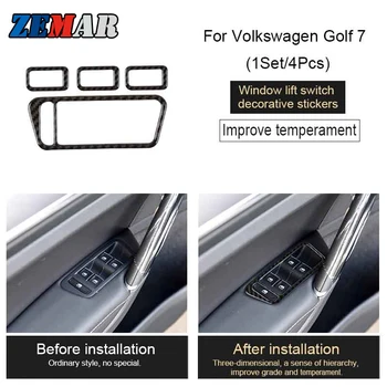 4Pcs pre Volkswagen VW Golf 7 GLAXAY R GTE GTD MK7 LHD roky 2013-2018 2019 Auto Okno Výťah Prepnúť Tlačidlo Výbava Uhlíkových Vlákien Nálepky