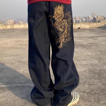 Móda Dragon Výšivky Vysoký Pás Voľné Džínsy Streetwear Harajuku dámske Nohavice Y2k Džínsy Nadrozmerné Oblečenie Gotický Punk