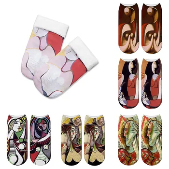 Nové 3D Abstraktnú olejomaľbu Umenie Ponožky Ženy Novinka Vzorované Harajuku Dizajn Retro Ponožky Legrační Pre Ženy calcetines mujer