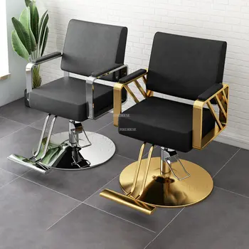 Moderné Svetlo Luxusné Holič Stoličky Salon Jednoduché Zdvihnúť Otočné Holič Stoličky Make-Up Zlato Salónik Silla De Barbero Bytový Nábytok
