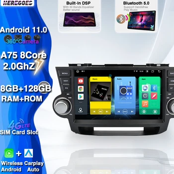 Carplay DSP 2Din Android 11.0 Auta GPS Multimediálny Prehrávač Pre Toyota Highlander 2 XU40 na roky 2007-2013 Autoradio Stereo Rádio 8+128 GB BT