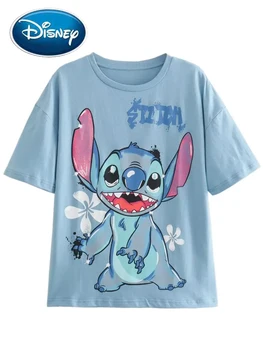 Disney Sladké Steh Little Monster Karikatúra Tlače T-Shirt Elegantný Módy Ženy Krátky Rukáv O-Krku Pulóver Tee Topy Modrá Žena