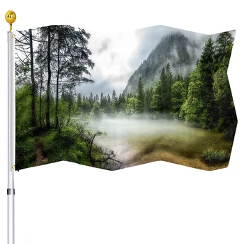Misty Forest Vlajka Dvakrát Prešité hustá Hmla Twilight Estetické Vlajky s Mosadz Priechodky, Obývacia Koľaji Dekor pre Ženy, Mužov, Darčeky