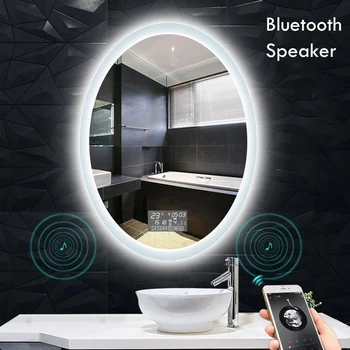 Oválny Tvar Inteligentný make-up Kúpeľňa Zrkadlo 3 Farby Nastaviteľné LED Svetlo Multifunkčné S Bluetooth Reproduktor Pre Spálne Dekorácie