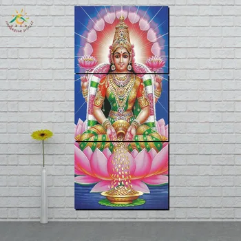 Wall Art HD Vytlačí Plátno Umenie Maľba Modulárny Obrázok A Plagát Pokojné Lakshmi Boh Plátno na Maľovanie, Dekorácie Domov 3 KUSY