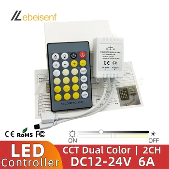Nové Dual Color LED Stmievač, Regulátor DC 12V 24V 6A s IR 24-Tlačidlo Diaľkové Ovládanie pre 3 vodiče 2 Kanál CCT 5050 2835 Pásy Svetla