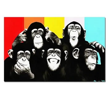 Pop Art Štýl Farebné Opice Zvierat Plagát, Tlač Plátne, Obrazy na Steny v Obývacej Izbe Umenie Cuadro Obrázok pre Obývacia Izba Dekor