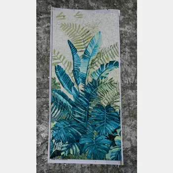 Prispôsobený Ručne vyrobené Sklenené Mozaiky nástenná maľba Tropických Rastlín, Banánové Listy Monstera Mora Blue Štýl