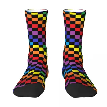 Kockovaná Rainbow Kontrast, farebné ponožky Oblasti pack Elastické Ponožky pre Humor Grafické Grafické Vintage R92 Osadenie