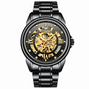 FNGEEN Luxusné Nerezové Hodinky Mužov Duté Automatické Mechanické Náramkové hodinky Muž Gold Crystal Nepremokavé Hodiny Pánske Hodinky