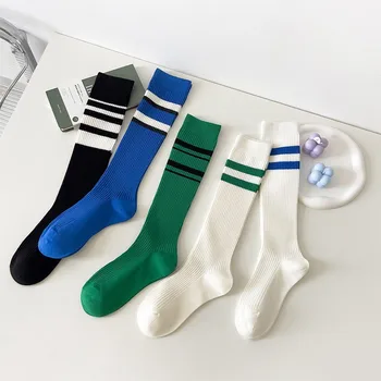 Jednofarebné bavlnené vonkajšie nosenie pančúch iny príliv dvojitej ihly prekladané teľa ponožky pančuchy Klein Modré ponožky, bavlnené ponožky