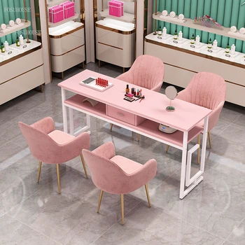 Taliansky Ľahké Luxusné Nechty Tabuľky Moderný Minimalistický Manikúra Stôl a Stoličky Nastaviť Dvojité Profesionálna Manikúra Tabuľky so Zarážkou