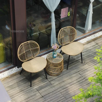 moderné Ratanové Kreslo sedacia súprava na Balkón Villa Nádvorie Ratan Operadlo Stoličky Vonkajšie Voľný čas Kreatívne záhradný Nábytok