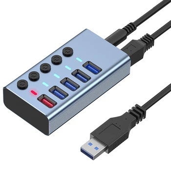 5 Porty USB3.0 Splitter Počítač Extender USB HUB 2.4 Rýchle Nabíjanie Port Externý 12V Napájanie-EU Plug