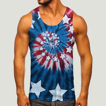 Muži tielko Na Deň Nezávislosti Lete Muž Príležitostné bez Rukávov Voľné Plus Veľkosť tie-dye Star Tričko Americkú Vlajku Usa Nádrže 2023