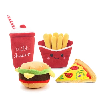 Nové hamburger zvieratko plyšové hračky, akustickú hračku, hranolky, hamburger milkshake pohár s BB hovor, zvuk papier