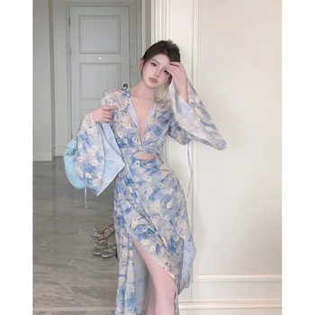 Francúzsky ročník elegantný kvetinový MIDI šaty Office dámy Beach Fashion bežné šaty Dámske aj party šaty kórejský Lete roku 2023