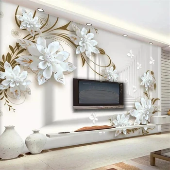 wellyu stenu papiere domova Vlastnú tapetu Moderný minimalistický 3D priestor plastický kvety, TV joj, steny behang tapety