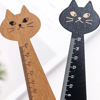15 cm Cute Cat Rovné Pravítko Drevené Kawaii Nástroje, kancelárske potreby Cartoon Kreslenie Darček kórejský Úrad Školy Kitty Meranie