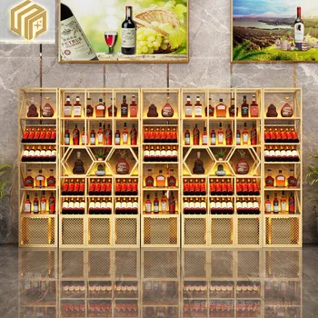 Creative multi-layer podlahe stojace víno kabinet pre reštaurácia, víno display modul pre vinárstvo, osvetlené červené víno, skladovanie a