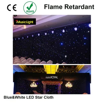 Tianxin LED 3Mx6Mtr Modrá+Biela LED Fáze Star Handričkou Matice Pozadie Stage DJ Pub DMX LED Záves ohňovzdorné látky.