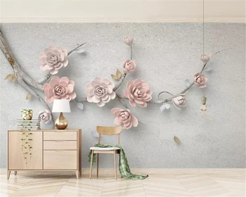 beibehang Vlastné steny papiere domova klasické tapety krásne ružové troch-dimenzionální plastický kvet ratolesť, TV joj