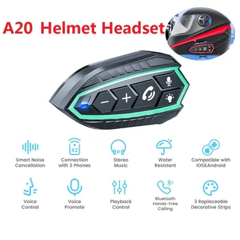 Motocyklové Prilby Headset A20 Bluetooth 5.0 EDR Bezdrôtové Slúchadlá Slúchadlá Vodotesný IP67 Zníženie Hluku 3KS Vymeniť Rám