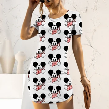 Dámske Letné Šaty Mickey Disney Minnie Mouse Elegantné Šaty pre Ženy 2022 Slim Fit Sexy Tlač Top Módne Cartoon Tesný 5XL