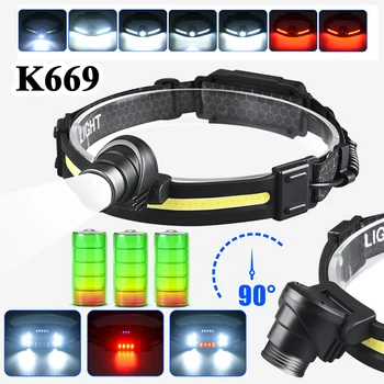 K669 COB LED Senzor Svetlomet Nepremokavé Svetlometu Nabíjateľná Baterka Vedúci Pochodeň 7 Osvetlenie Režim Svetlometov pre Nočný Beh