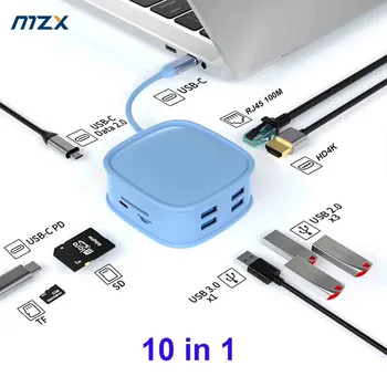 10 v 1 Dokovacej Stanice, USB Hub-Rozbočovač Roztomilý Krásne Rozšírenie Kompatibilný s HDMI Tipo C Typ 100M Rj45 Dock pre Macbook Notebook PC