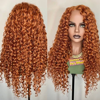 360 Farba Zázvor Oranžová Hnedá Prírodná Voľné Kučeravé Syntetické Vlasy, Parochne pre Čierne Ženy Glueless Dlho 13x4 Predné Čipky Parochne Denne