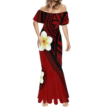 Červená Polynézskej Domorodé Ženy Šaty 7 xl Morská víla Svadobné Šaty Veľká Žena 2023 Nevesta Pletsey Samoa Nádherný Off-The-Ramenný Šaty