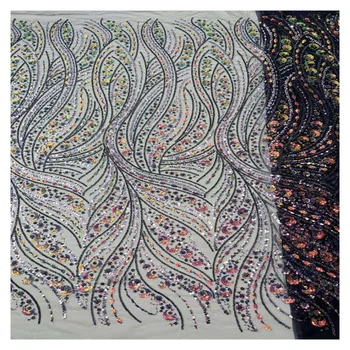 Africké Flitrami Čipky Textílie 2023 Vysoko Kvalitné Ručné Korálkové Nigérijský francúzskej Čipky a Tylu Materiál Pre Svadobné Šaty HX-350