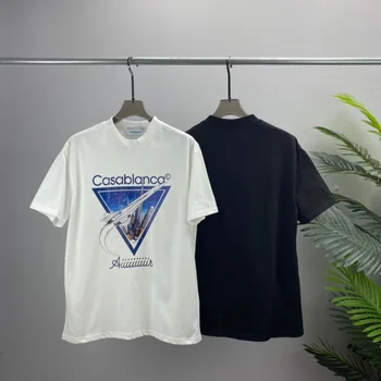 Casablanca Krátke rukávy T-shirt s Trojuholník List Tlač Vzor pre Mužov a Ženy, 1:1 Top Zásob Univerzálny